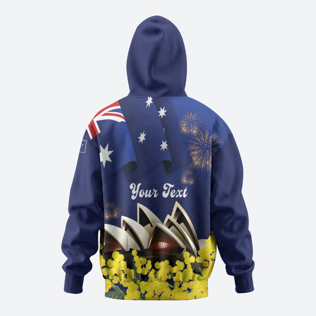 Personalised Australia National Flag Day Hoodie Golden Wattle Sydney Opera House Flag Color