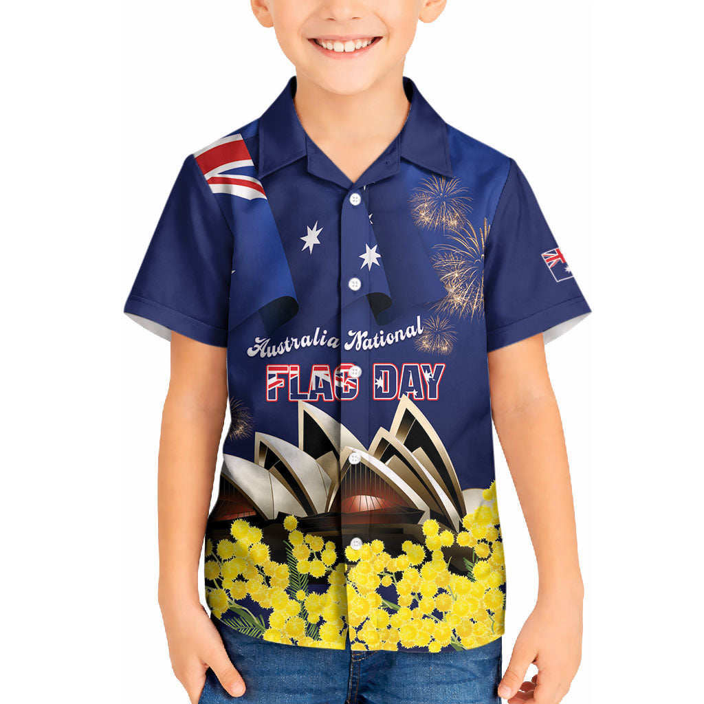 Personalised Australia National Flag Day Kid Hawaiian Shirt Golden Wattle Sydney Opera House Flag Color