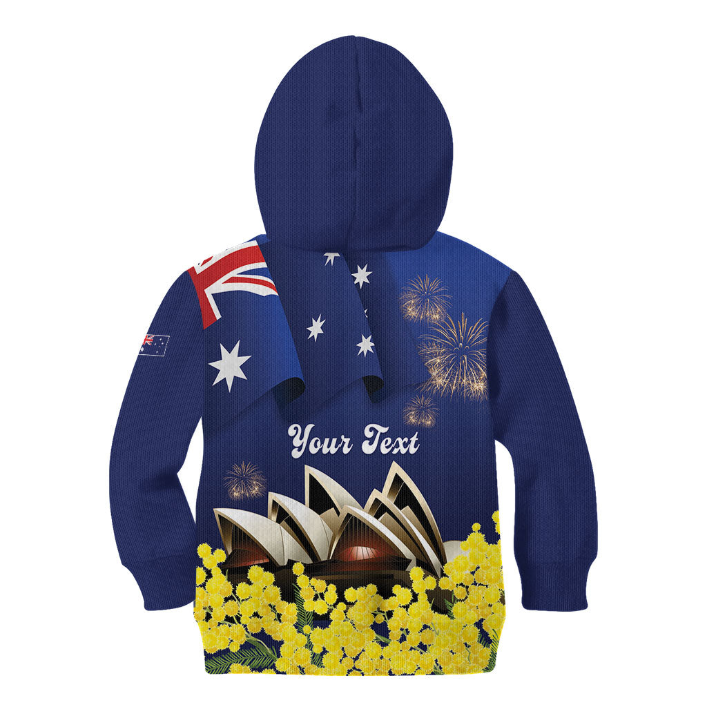 Personalised Australia National Flag Day Kid Hoodie Golden Wattle Sydney Opera House Flag Color