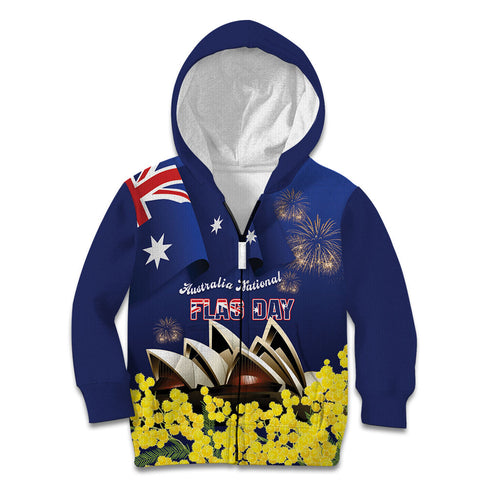 Personalised Australia National Flag Day Kid Hoodie Golden Wattle Sydney Opera House Flag Color