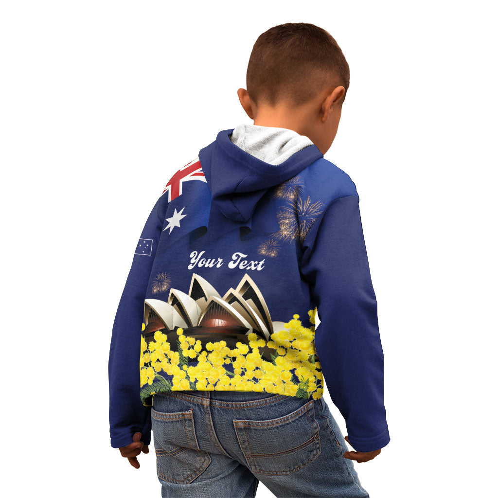 Personalised Australia National Flag Day Kid Hoodie Golden Wattle Sydney Opera House Flag Color