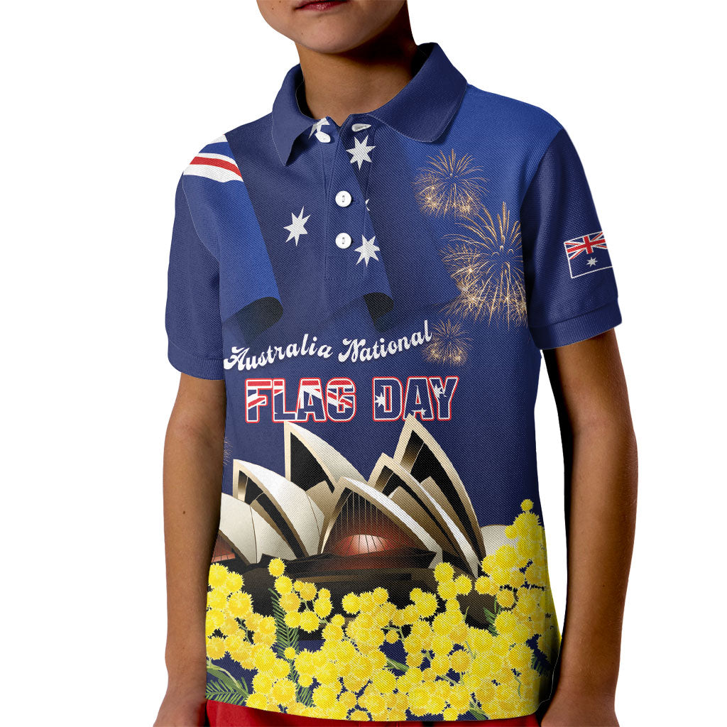 Personalised Australia National Flag Day Kid Polo Shirt Golden Wattle Sydney Opera House Flag Color