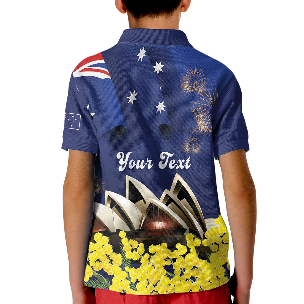 Personalised Australia National Flag Day Kid Polo Shirt Golden Wattle Sydney Opera House Flag Color
