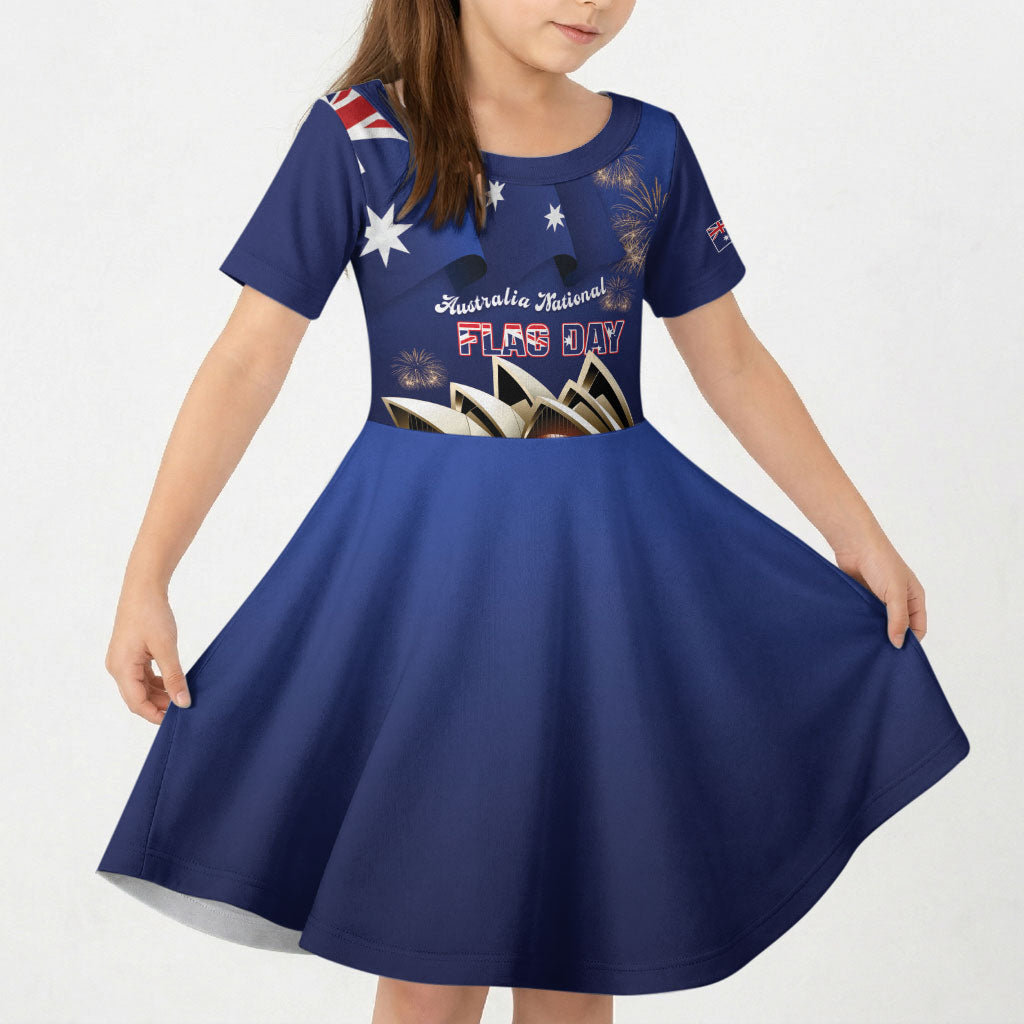 Personalised Australia National Flag Day Kid Short Sleeve Dress Golden Wattle Sydney Opera House Flag Color