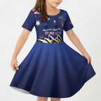 Personalised Australia National Flag Day Kid Short Sleeve Dress Golden Wattle Sydney Opera House Flag Color