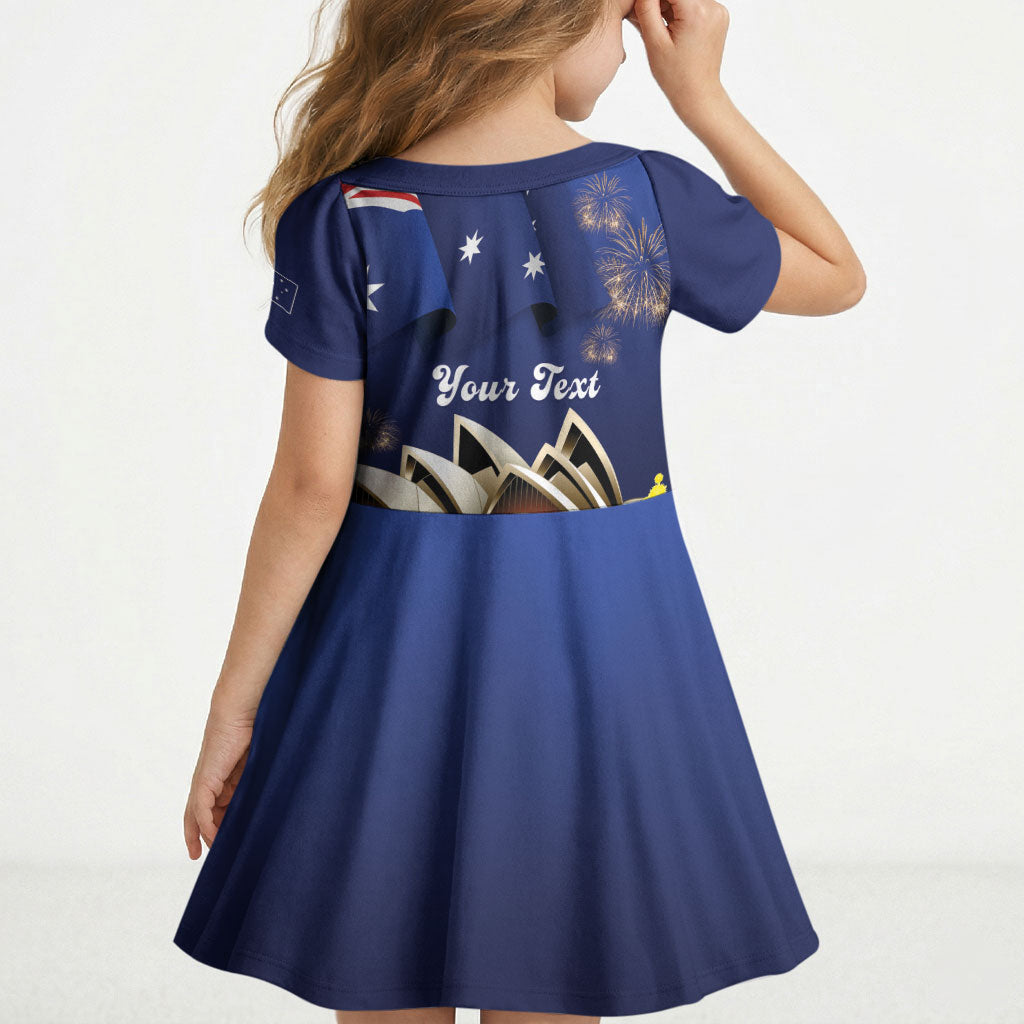 Personalised Australia National Flag Day Kid Short Sleeve Dress Golden Wattle Sydney Opera House Flag Color