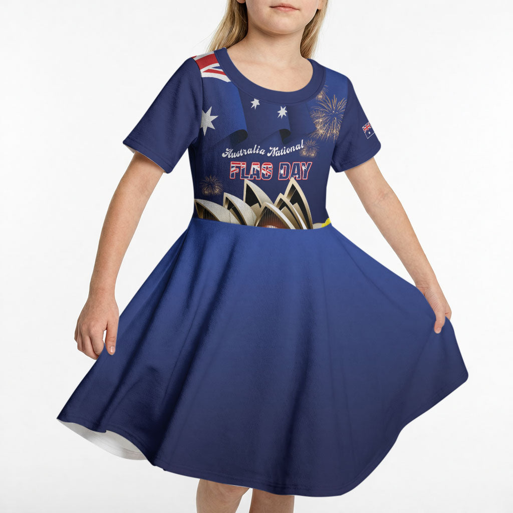 Personalised Australia National Flag Day Kid Short Sleeve Dress Golden Wattle Sydney Opera House Flag Color