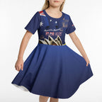 Personalised Australia National Flag Day Kid Short Sleeve Dress Golden Wattle Sydney Opera House Flag Color