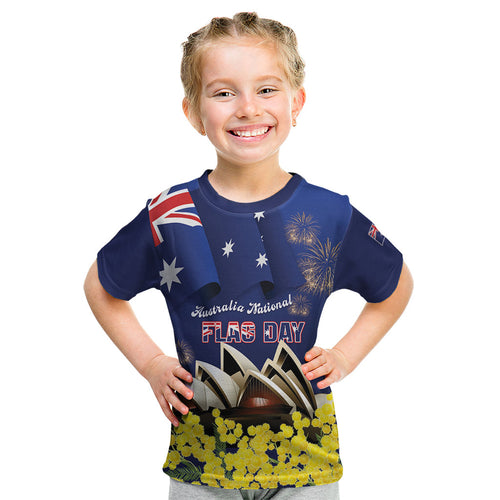 Personalised Australia National Flag Day Kid T Shirt Golden Wattle Sydney Opera House Flag Color