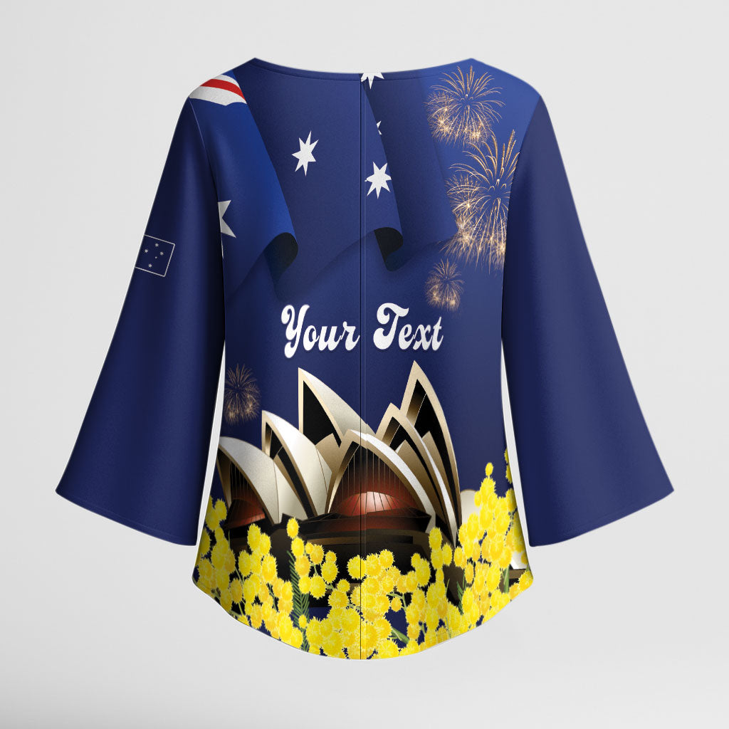 Personalised Australia National Flag Day Kimono Sleeve Blouse Golden Wattle Sydney Opera House Flag Color