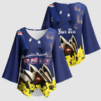 Personalised Australia National Flag Day Kimono Sleeve Blouse Golden Wattle Sydney Opera House Flag Color