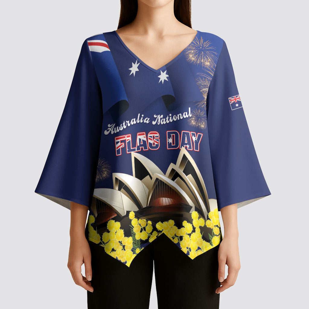 Personalised Australia National Flag Day Kimono Sleeve Blouse Golden Wattle Sydney Opera House Flag Color