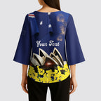 Personalised Australia National Flag Day Kimono Sleeve Blouse Golden Wattle Sydney Opera House Flag Color