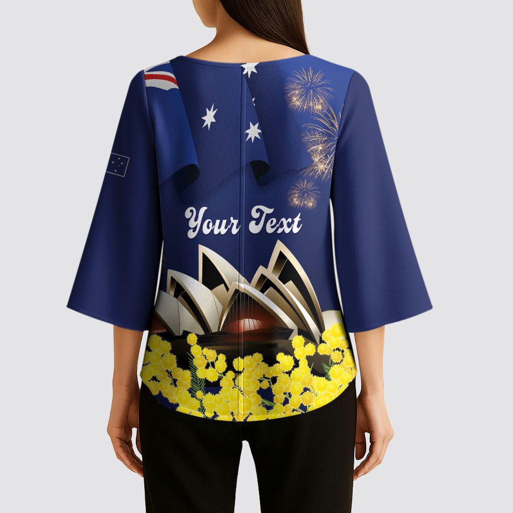 Personalised Australia National Flag Day Kimono Sleeve Blouse Golden Wattle Sydney Opera House Flag Color