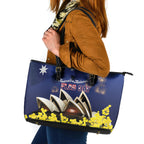 Australia National Flag Day Leather Tote Bag Golden Wattle Sydney Opera House Flag Color