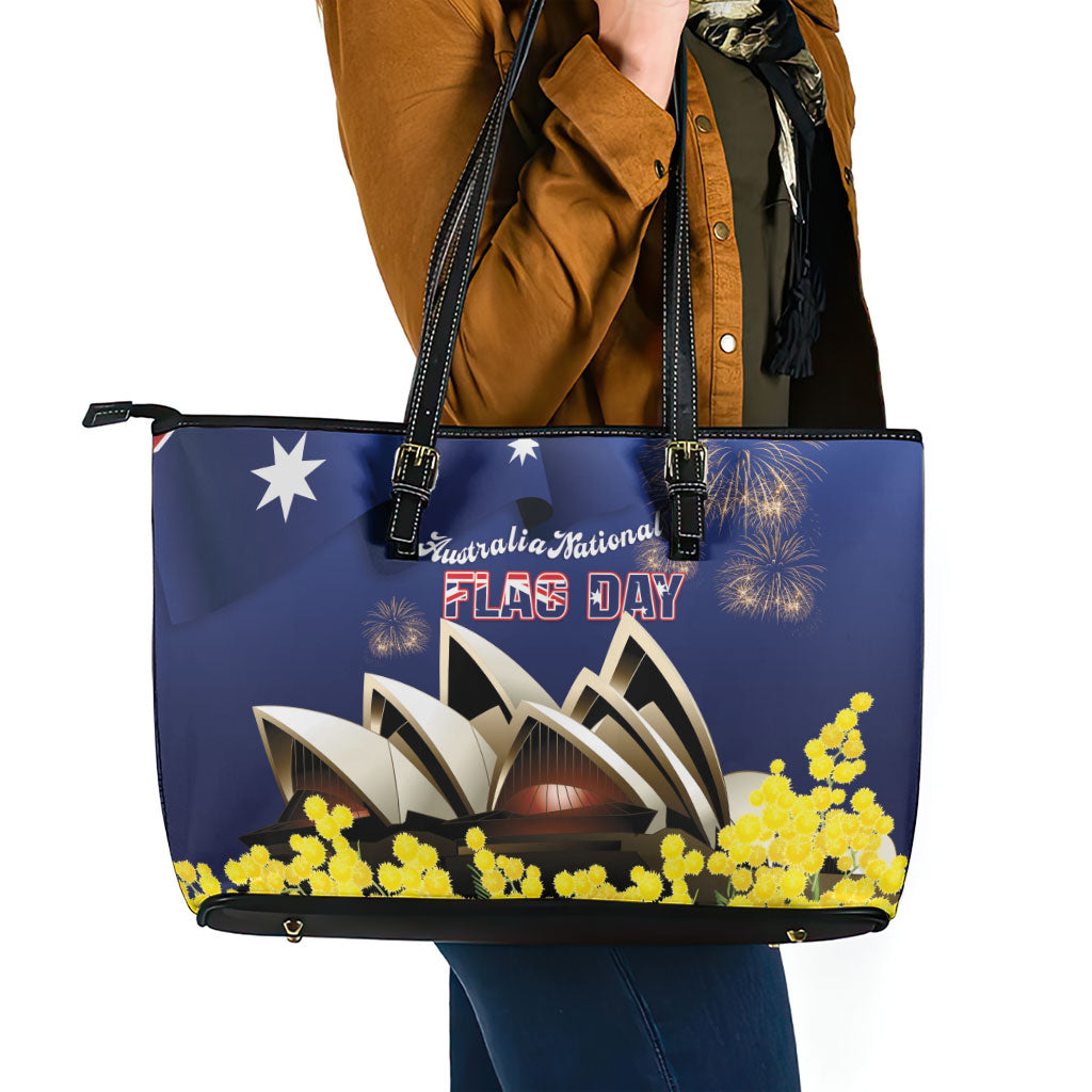 Australia National Flag Day Leather Tote Bag Golden Wattle Sydney Opera House Flag Color