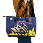 Australia National Flag Day Leather Tote Bag Golden Wattle Sydney Opera House Flag Color
