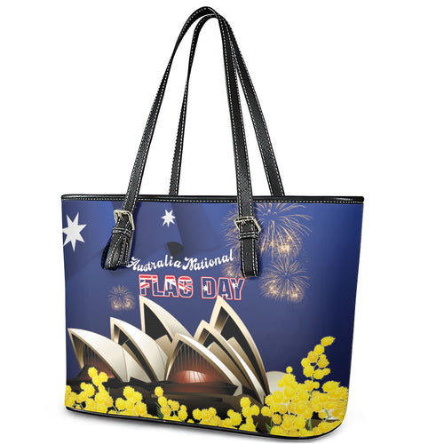 Australia National Flag Day Leather Tote Bag Golden Wattle Sydney Opera House Flag Color