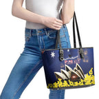 Australia National Flag Day Leather Tote Bag Golden Wattle Sydney Opera House Flag Color