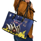 Australia National Flag Day Leather Tote Bag Golden Wattle Sydney Opera House Flag Color