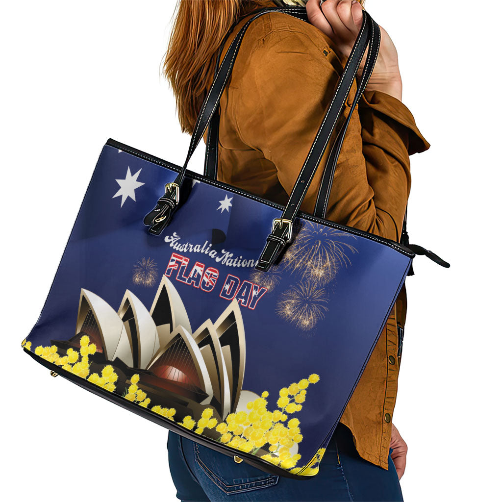Australia National Flag Day Leather Tote Bag Golden Wattle Sydney Opera House Flag Color