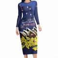 Personalised Australia National Flag Day Long Sleeve Bodycon Dress Golden Wattle Sydney Opera House Flag Color