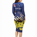 Personalised Australia National Flag Day Long Sleeve Bodycon Dress Golden Wattle Sydney Opera House Flag Color