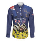 Personalised Australia National Flag Day Long Sleeve Button Shirt Golden Wattle Sydney Opera House Flag Color