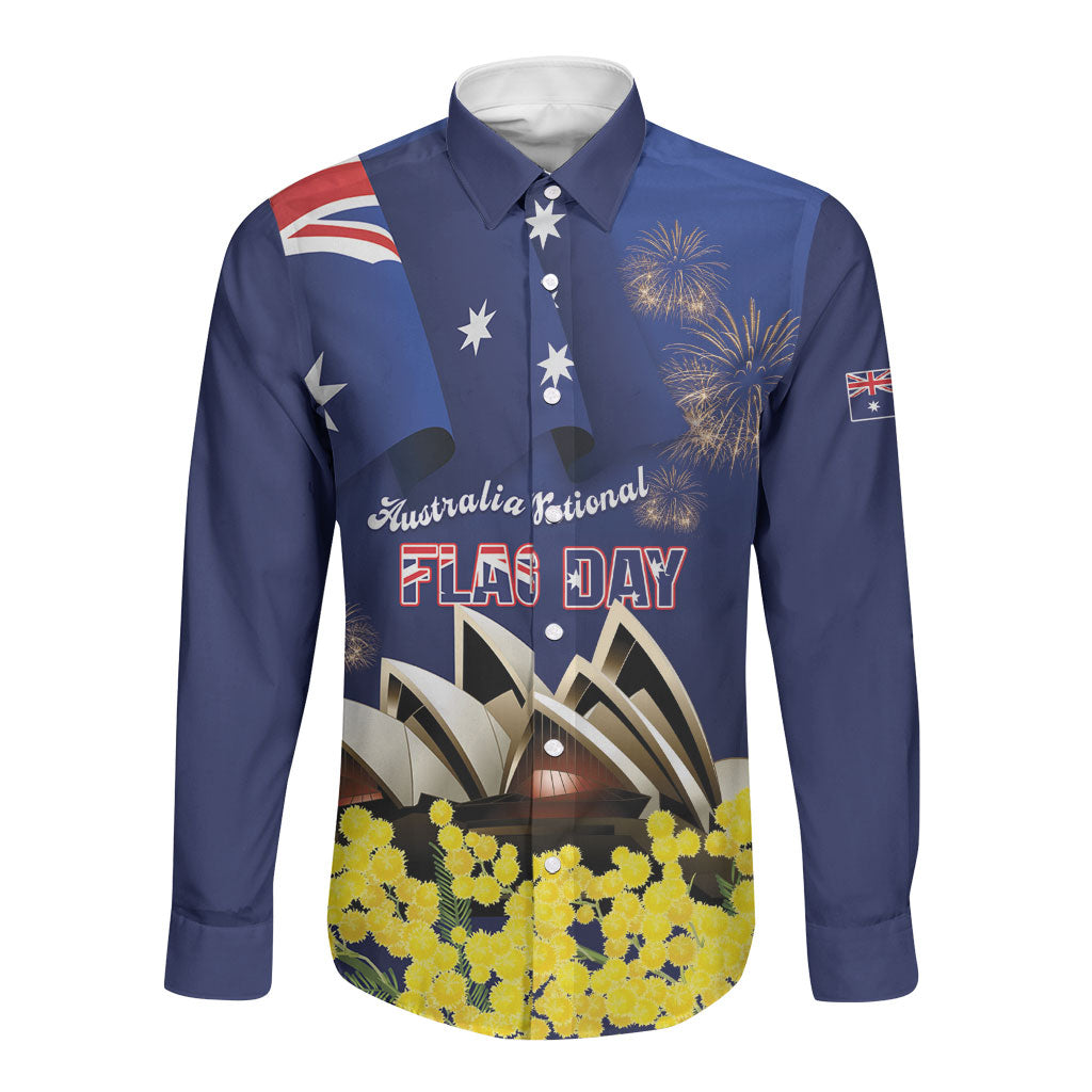 Personalised Australia National Flag Day Long Sleeve Button Shirt Golden Wattle Sydney Opera House Flag Color