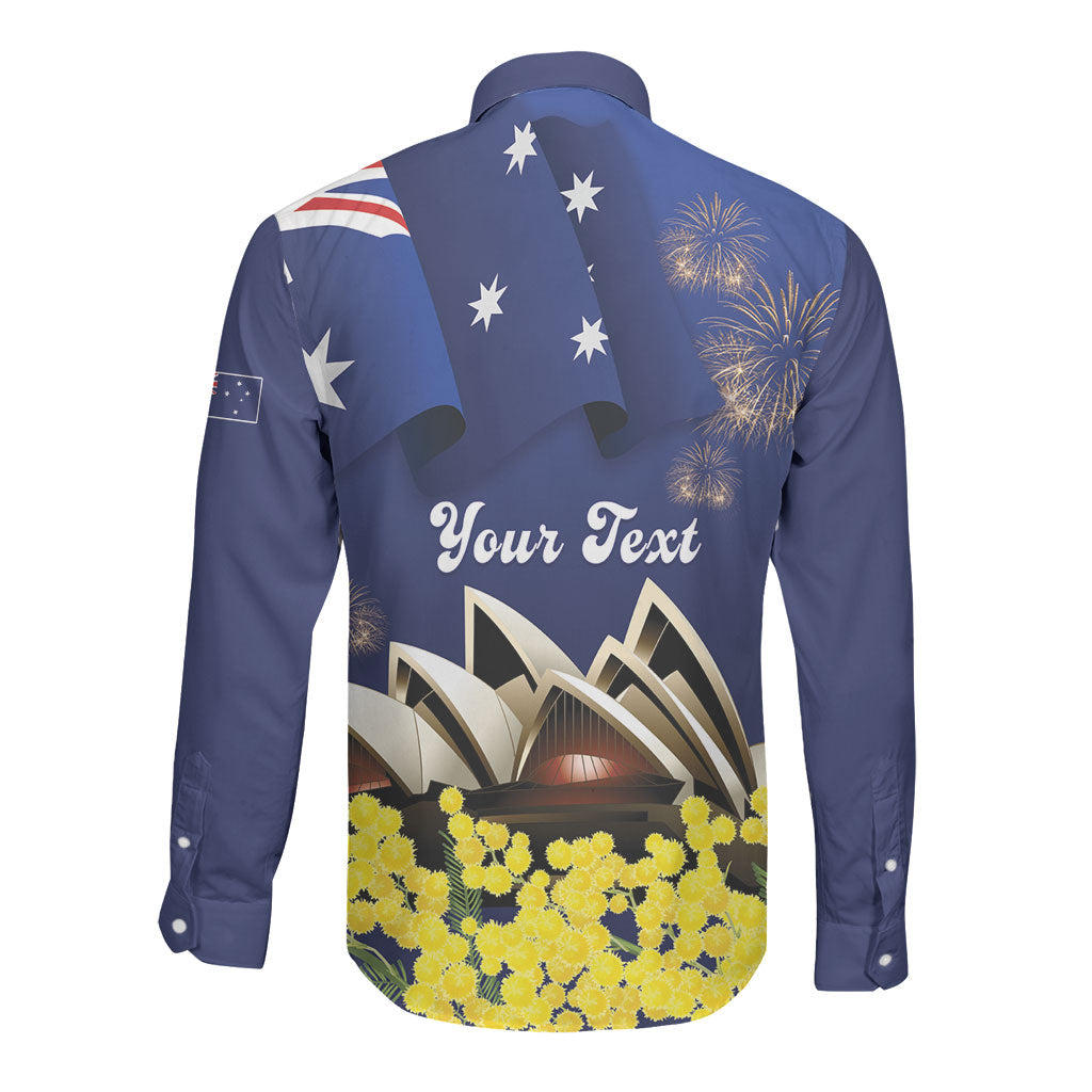 Personalised Australia National Flag Day Long Sleeve Button Shirt Golden Wattle Sydney Opera House Flag Color