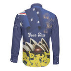 Personalised Australia National Flag Day Long Sleeve Button Shirt Golden Wattle Sydney Opera House Flag Color