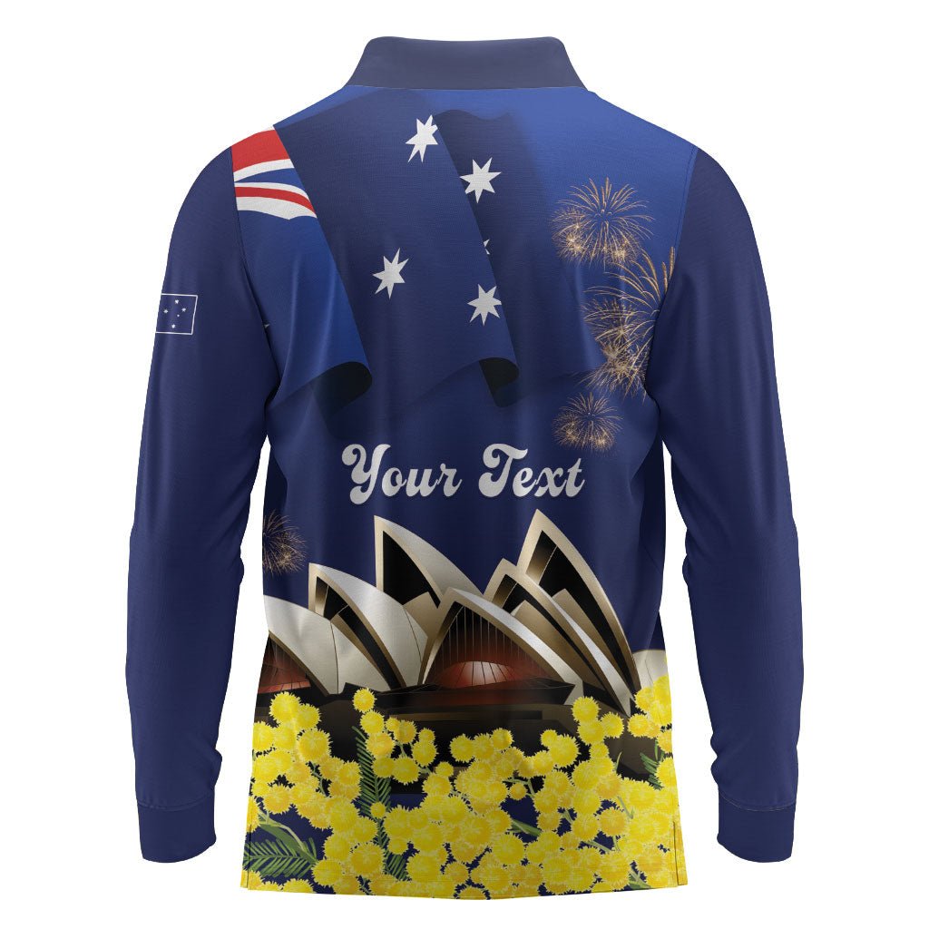 Personalised Australia National Flag Day Long Sleeve Polo Shirt Golden Wattle Sydney Opera House Flag Color