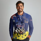 Personalised Australia National Flag Day Long Sleeve Polo Shirt Golden Wattle Sydney Opera House Flag Color
