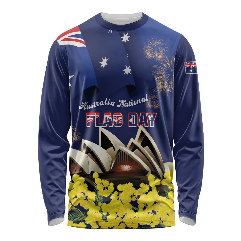 Personalised Australia National Flag Day Long Sleeve Shirt Golden Wattle Sydney Opera House Flag Color