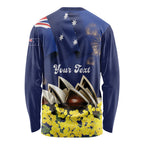 Personalised Australia National Flag Day Long Sleeve Shirt Golden Wattle Sydney Opera House Flag Color