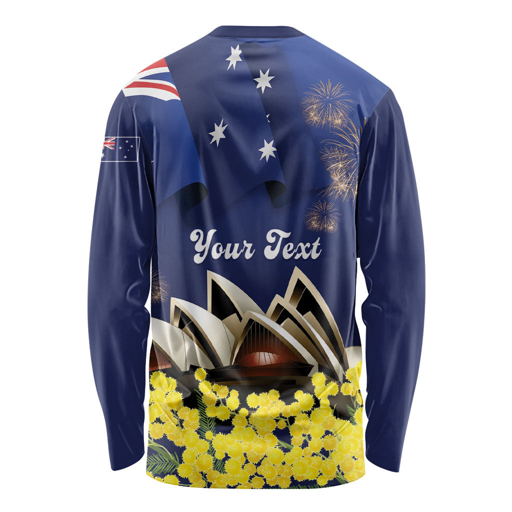 Personalised Australia National Flag Day Long Sleeve Shirt Golden Wattle Sydney Opera House Flag Color