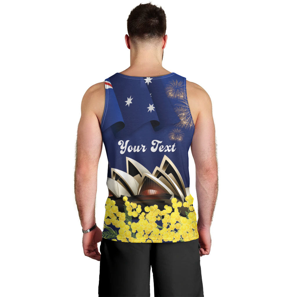 Personalised Australia National Flag Day Men Tank Top Golden Wattle Sydney Opera House Flag Color