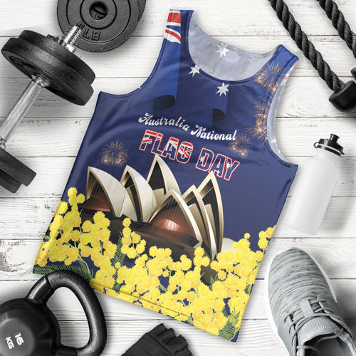 Personalised Australia National Flag Day Men Tank Top Golden Wattle Sydney Opera House Flag Color