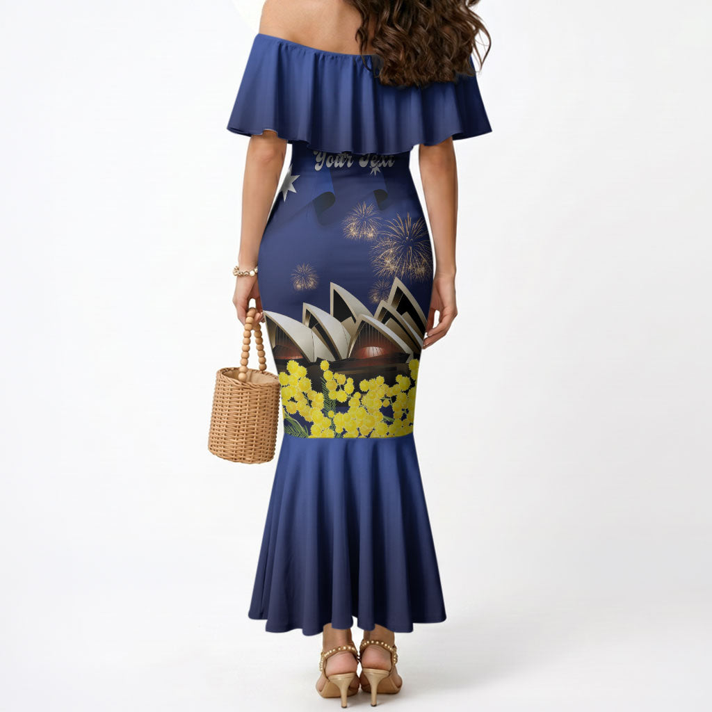 Personalised Australia National Flag Day Mermaid Dress Golden Wattle Sydney Opera House Flag Color