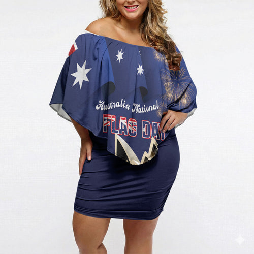 Personalised Australia National Flag Day Off Shoulder Short Dress Golden Wattle Sydney Opera House Flag Color