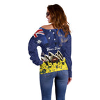 Personalised Australia National Flag Day Off Shoulder Sweater Golden Wattle Sydney Opera House Flag Color