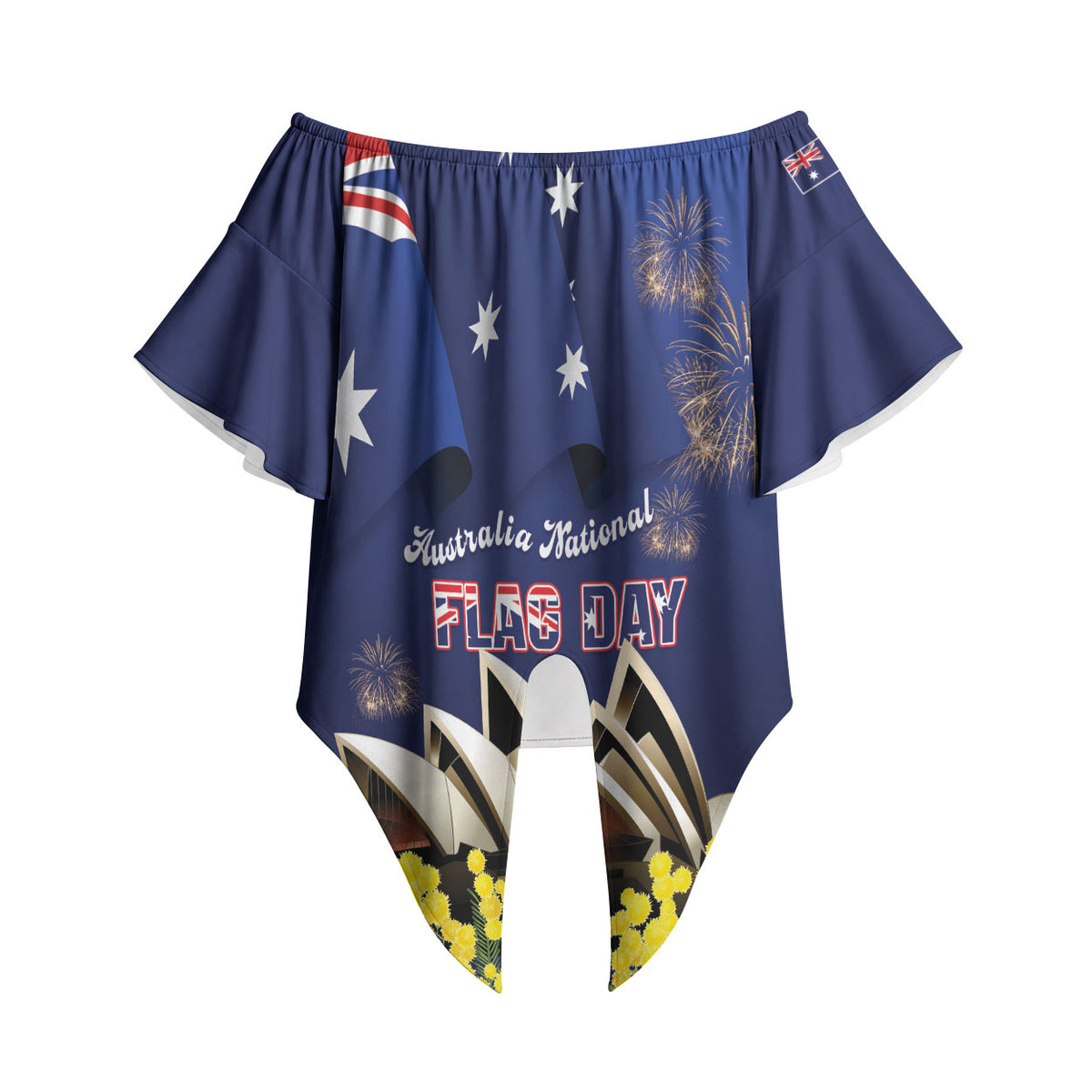 Personalised Australia National Flag Day Off Shoulder Wrap Waist Top Golden Wattle Sydney Opera House Flag Color