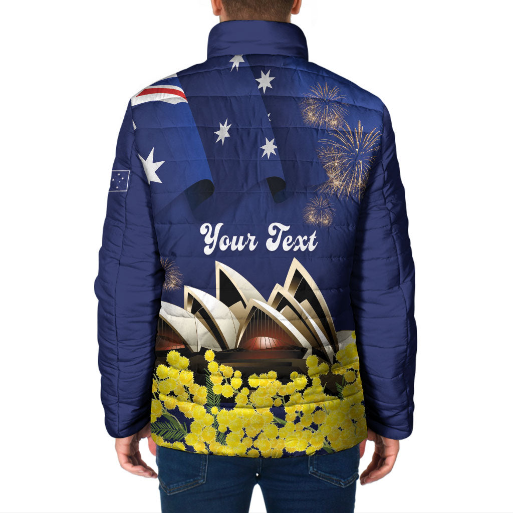 Personalised Australia National Flag Day Padded Jacket Golden Wattle Sydney Opera House Flag Color
