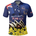 Personalised Australia National Flag Day Polo Shirt Golden Wattle Sydney Opera House Flag Color