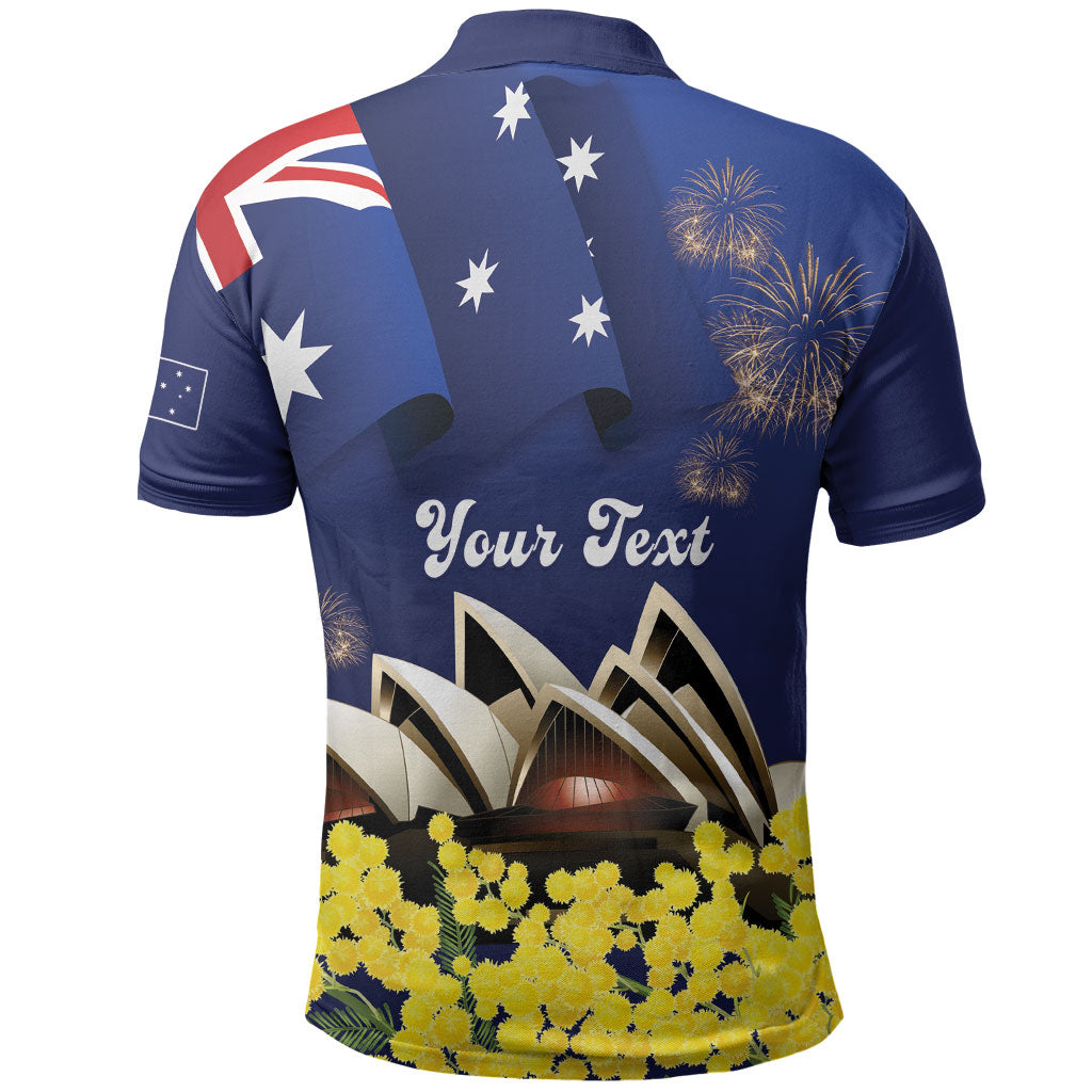Personalised Australia National Flag Day Polo Shirt Golden Wattle Sydney Opera House Flag Color