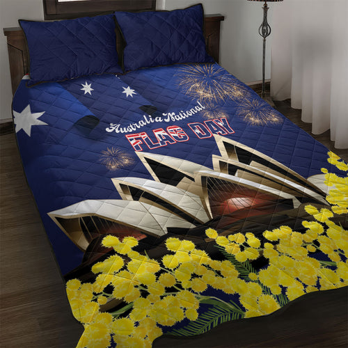 Australia National Flag Day Quilt Bed Set Golden Wattle Sydney Opera House Flag Color
