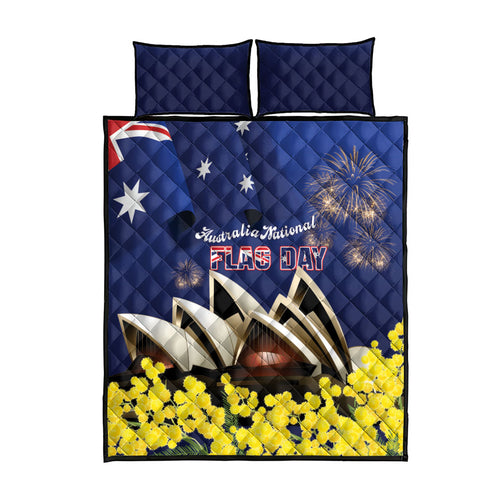 Australia National Flag Day Quilt Bed Set Golden Wattle Sydney Opera House Flag Color