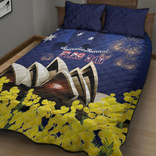 Australia National Flag Day Quilt Bed Set Golden Wattle Sydney Opera House Flag Color