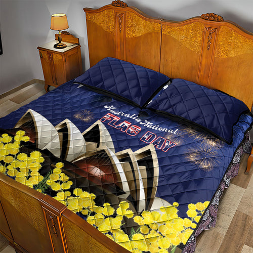 Australia National Flag Day Quilt Bed Set Golden Wattle Sydney Opera House Flag Color