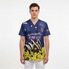 Personalised Australia National Flag Day Scrub Top Golden Wattle Sydney Opera House Flag Color